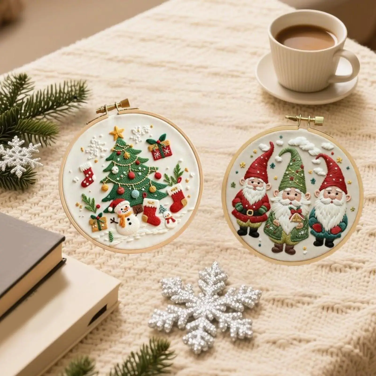 

Рождественские наборы для вышивания для взрослых, 3 предмета, праздничные хобби для женщин с узором на кольцах, рождественские наборы для вышивки крестом