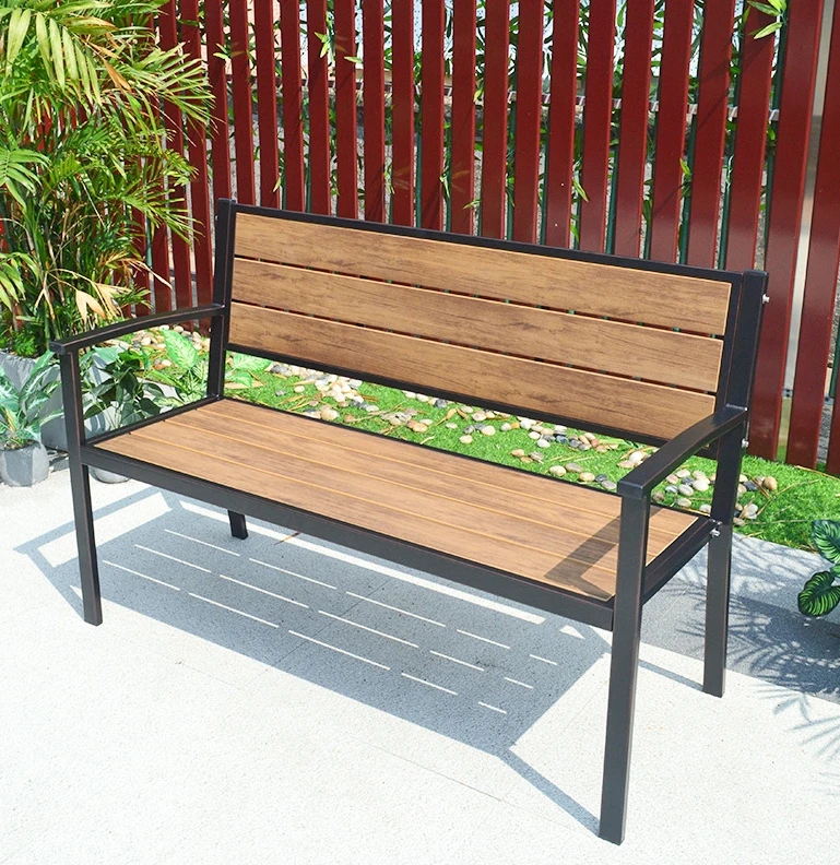 Outdoor Metal Slats Public Park Bench Seating Outside Street Bench Chair Out Door Garden Patio Slatted Steel Iron Seat Bench