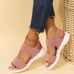 Women's Knit Elastic Cloth Wedge Sandals Slip On Lightweight Walking Sandals Women Plus Size Comfortable Summer Shoes Woman 2023