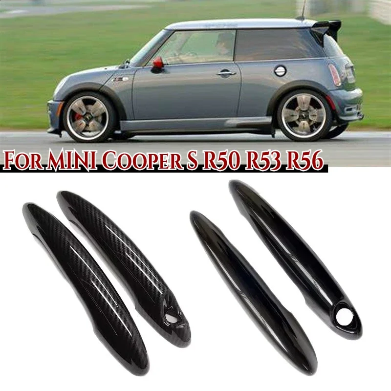 2 cubiertas negras o de fibra de carbono para manijas de puerta para MINI Cooper S R50 R52 R53 R55 R56 R57 R58 R59 R61 para BMW Mini Gen 2 R56