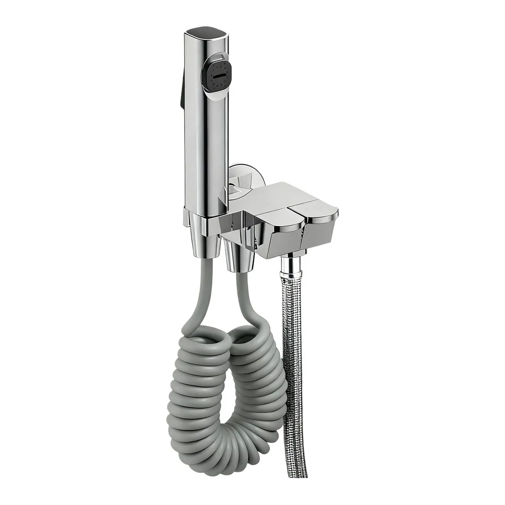 High Pressure Spray Nozzle with Dual Outlet and Angle Valve Compact Size and Backflow Valve for Bathroom Application