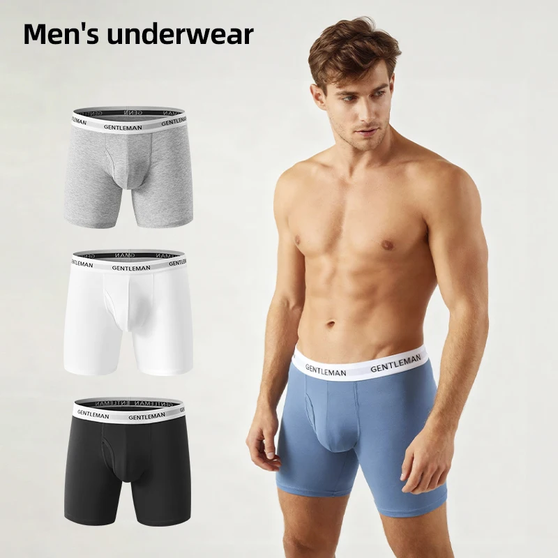 

3PCS/Pack Hygroscopic Breathable Front Open Man Undrewear Lengthen Anti-friction Men's Panties Cotton High Elastic Boxers Hombre