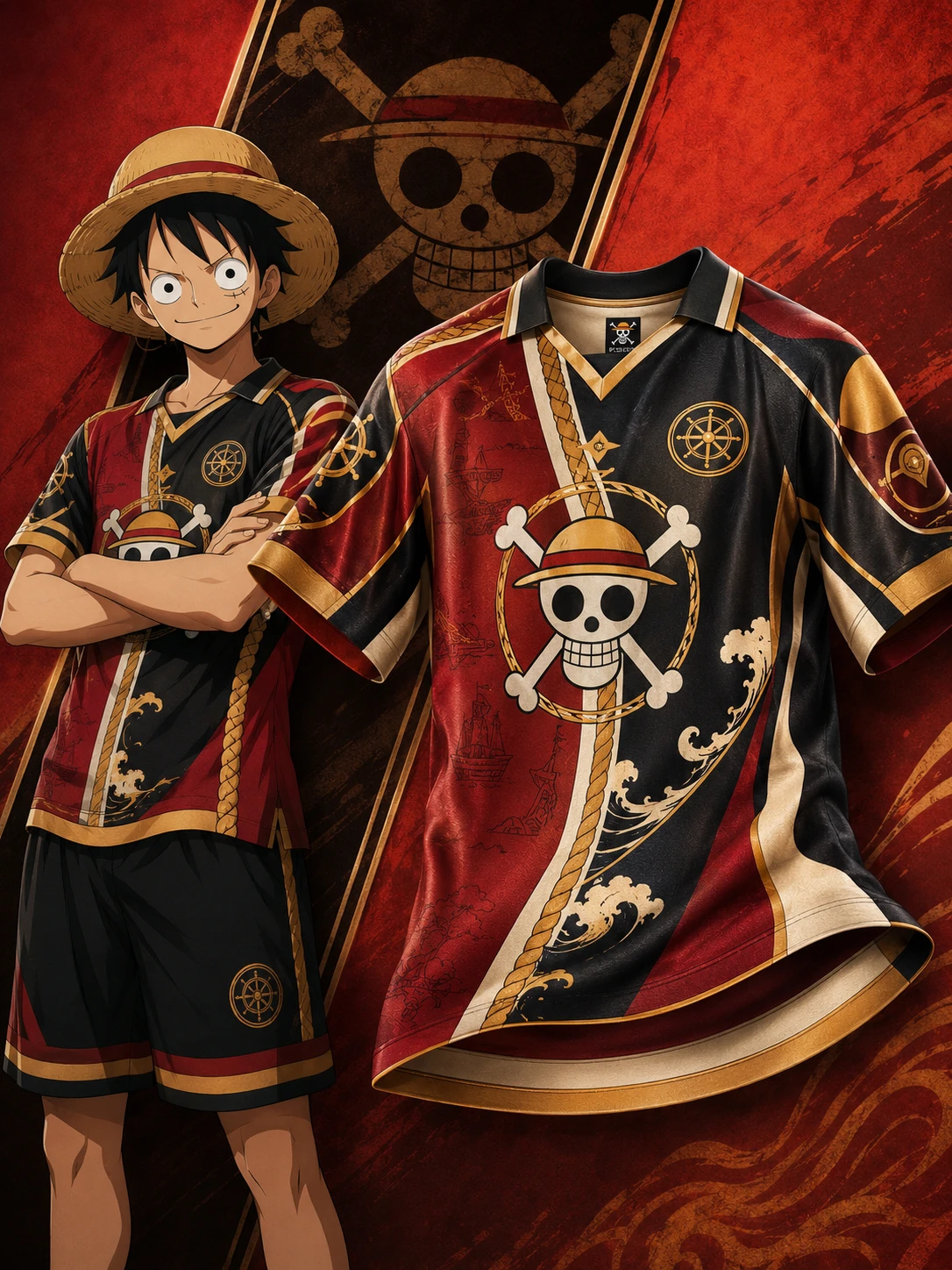 2027 New Arrivals Anime Breathable Ball Suit Skeleton Pirate Logo Personalized Luffy Straw Hat Team Casual Sports 3D Printed Top
