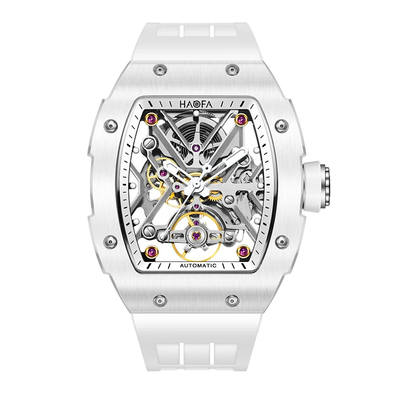 Haofa Automatic Mechanical Watch Men Tourbillon Movement Luminous Skeleton Ceramics Rubber 72 Hours Power Hollow out Trend 1988