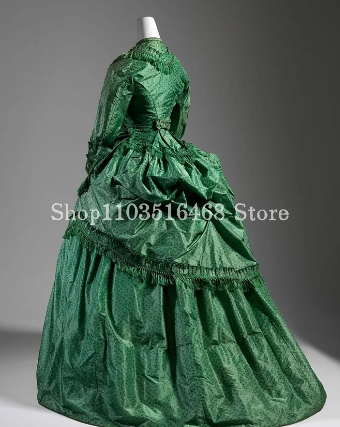 Emerald History Evening Dress Museum High Neck Applique Pleated Corset Victorian Party Dresses Masquerade Ball فساتين سهرة