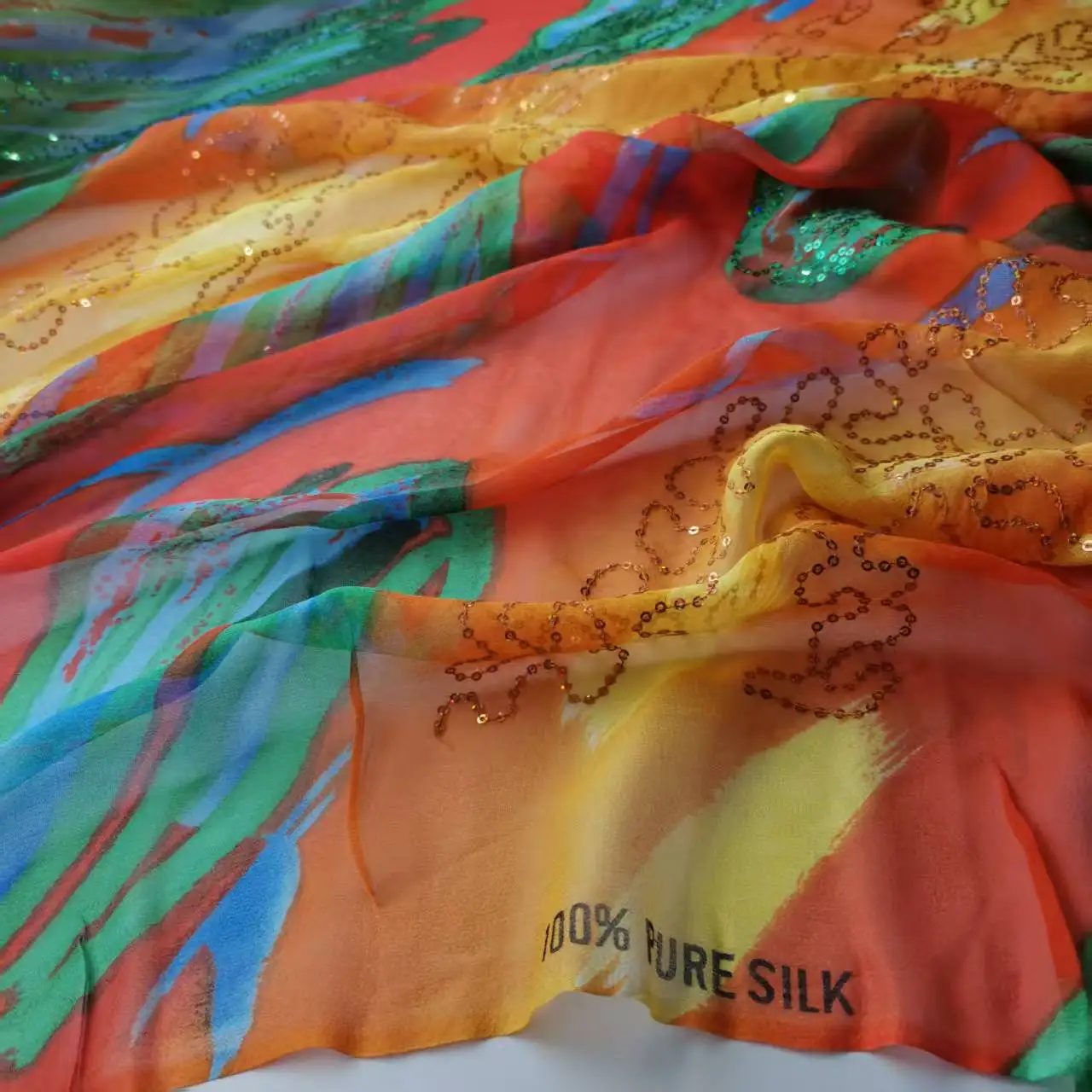 Tissu en soie brodée de sequins, Georgette, Soie pure de mûrier, pour Saree, Robe, Toub Soudanais, Matériel de couture