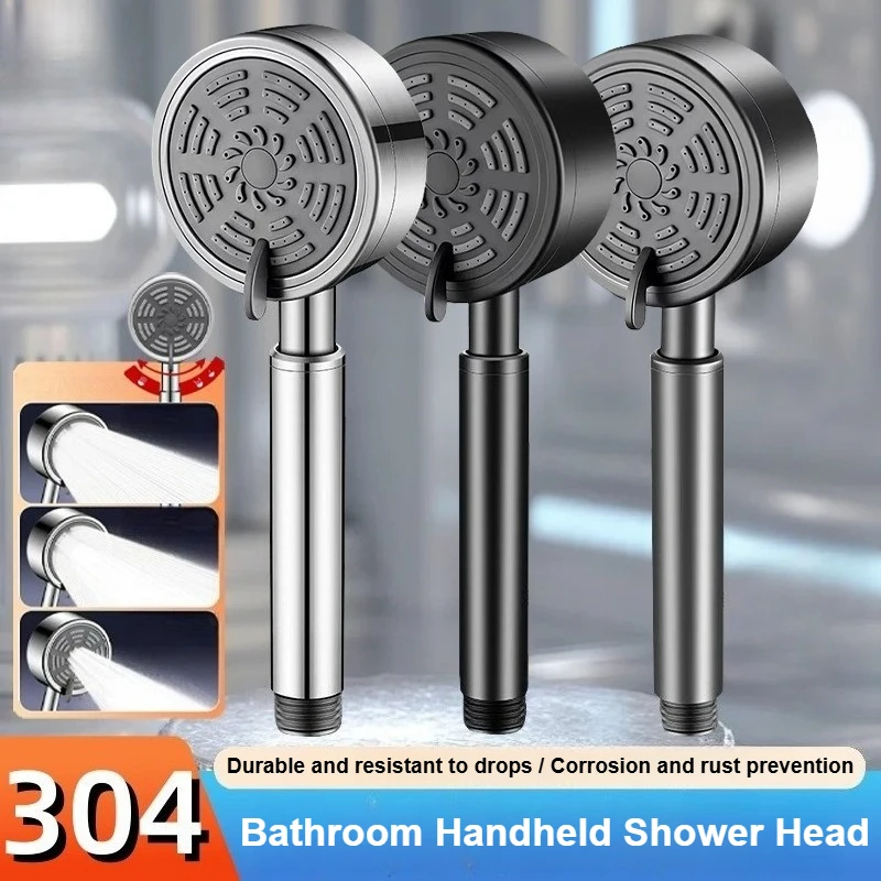 

Upgraded 304 Stainless Steel High Pressure Shower Head Bathroom Accessories 3 Modes Large Flow Sprayer Anti-Fall Showerhead