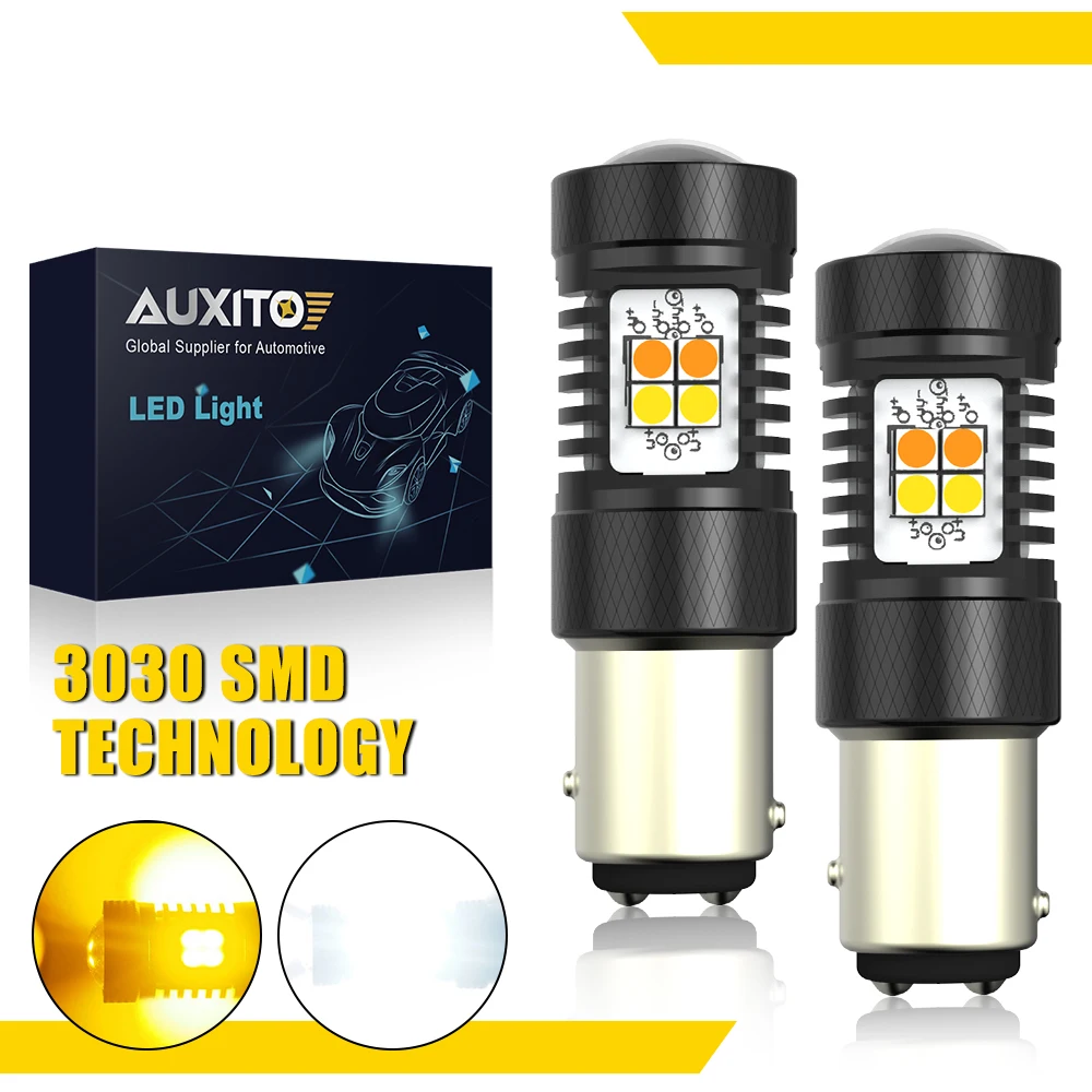 

AUXITO 2Pcs 1157 LED Bulb BAY15D P21/5W LED White Yellow Dual Color Switchback DRL Turn Signal Parking Daytime Running Light 12V