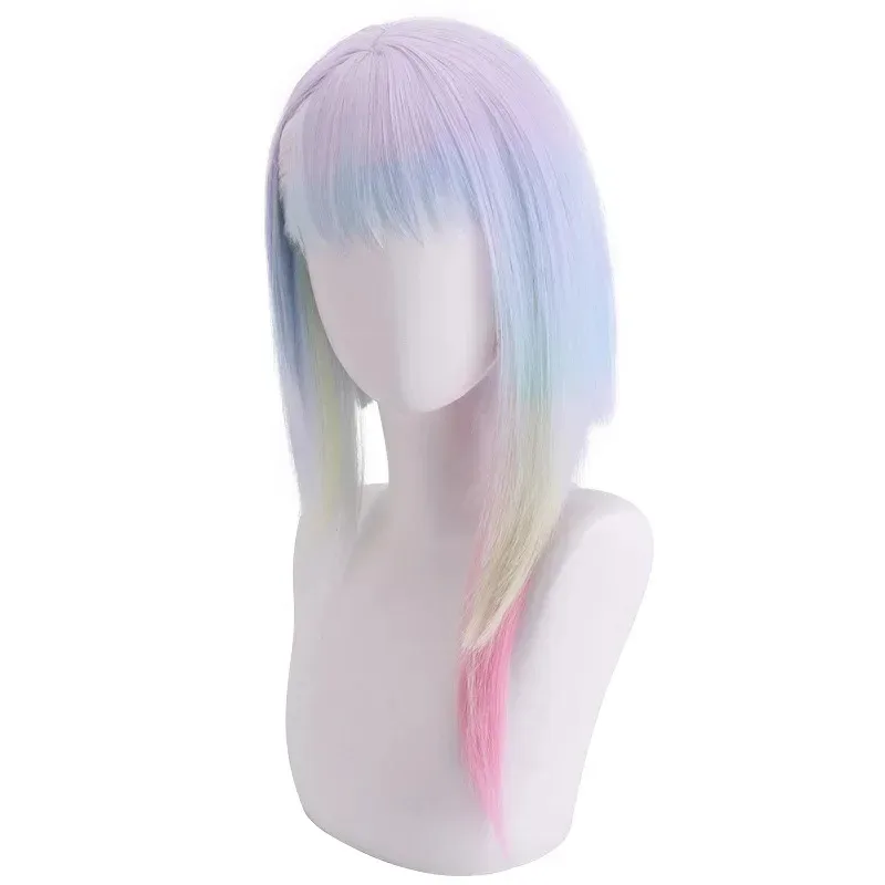 Lucy Cosplay Wig Anime Cyberpunk Edgerunners Cosplay Mixed Color Wigs Heat Resistant Synthetic Wigs  Wig Cap