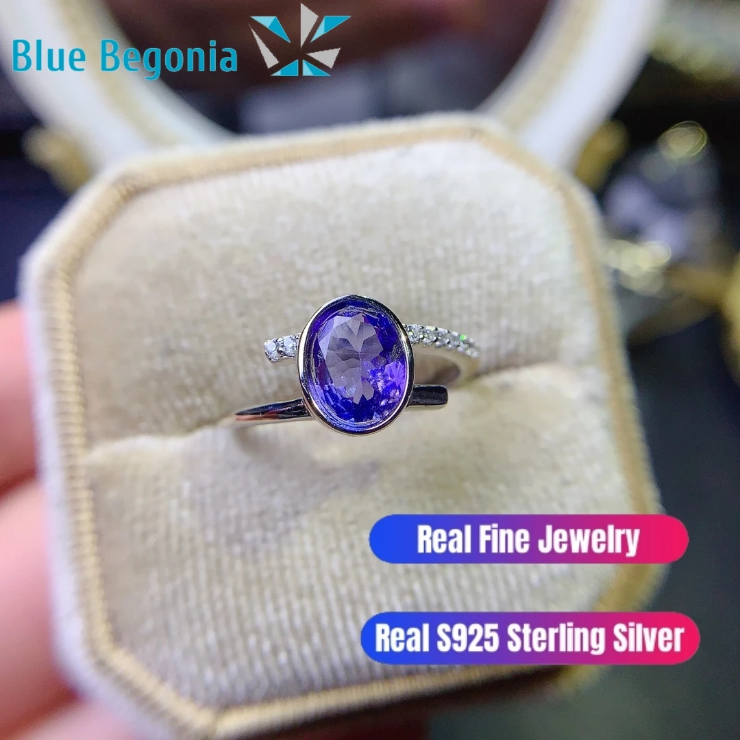 

Tanzanite Ring S925 Sterling Silver Fine Jewelry for Women Anniversary Gift 6*8mm Gemstone