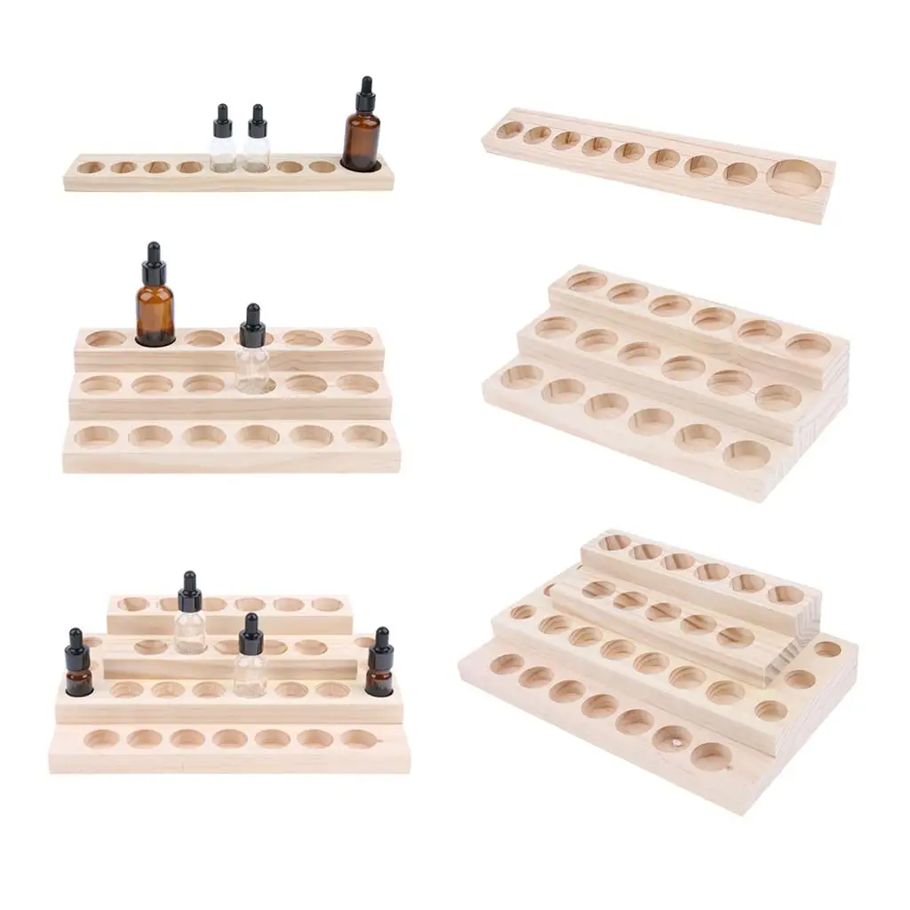 9/18/30Slots Wooden Essential Oil Storage Display Rack Wooden Organizer Holder Multifunctional Oil Bottle Collection For Salon