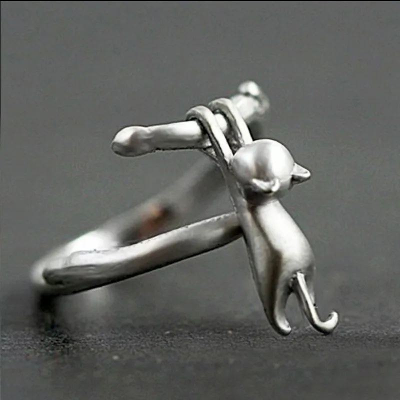 925 Sterling Silber Kätzchen-Tiermotiv Verstellbare Ringe für Damen Verlobung Hochzeit Luxus Beliebter Großhandel Schmuck – Detail 1