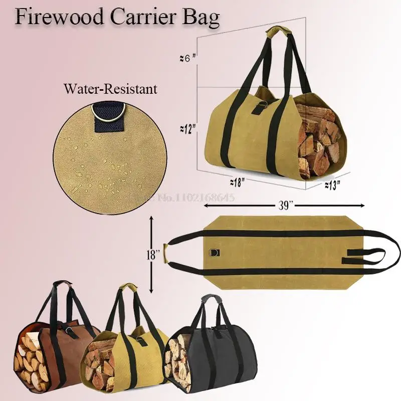 

Outdoor Firewood Carrier Bag Storage Durable Oxford Log Carrier With Reinforce Ring Straps For Camping Wood Stove Accessories