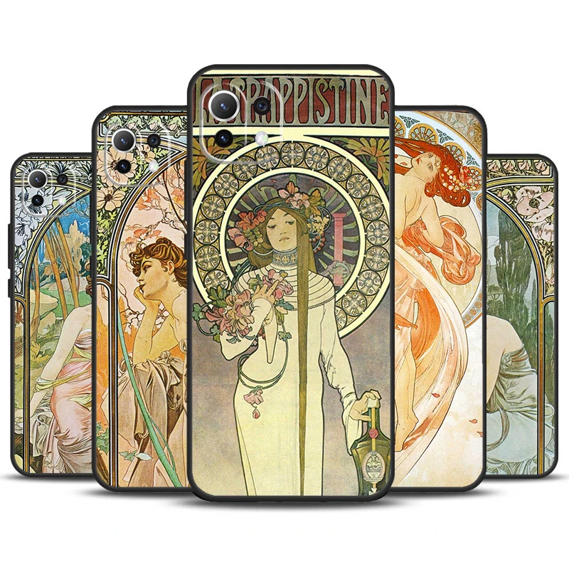 Alphonse Mucha Painted Case For POCO X6 Pro M6 X5 X3 Pro M5s F3 F5 Xiaomi 14 13 Ultra 12 Lite 11T 12T 13T Pro Cover