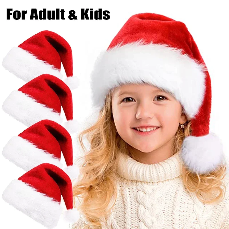 Plush Christmas Hat for Adult Kids Thicken Warm Santa Claus Xmas Hats Cap Merry Christmas New Year Festival Party Decoration