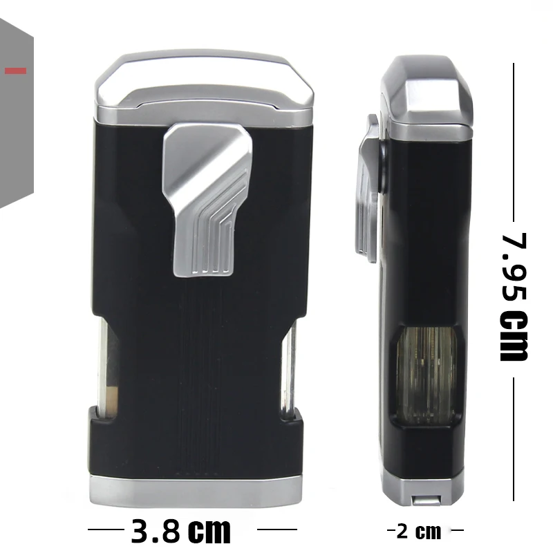 Windproof Powerful Metal Spray Gun Kitchen Lighter with Cutter, Tripe Jet Torch Fire, Gas Cigar Lighter, Turbo, Cutter