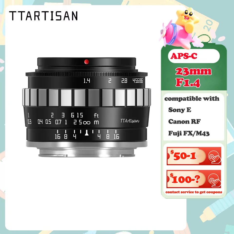 TTArtisan APS-C 23 мм F1.4 объектив с ручной фокусировкой для Sony E-Mount/Fuji X-Mount/Canon EOS-M/M43-Mount Camera A5000 A5100 A6000 A6100