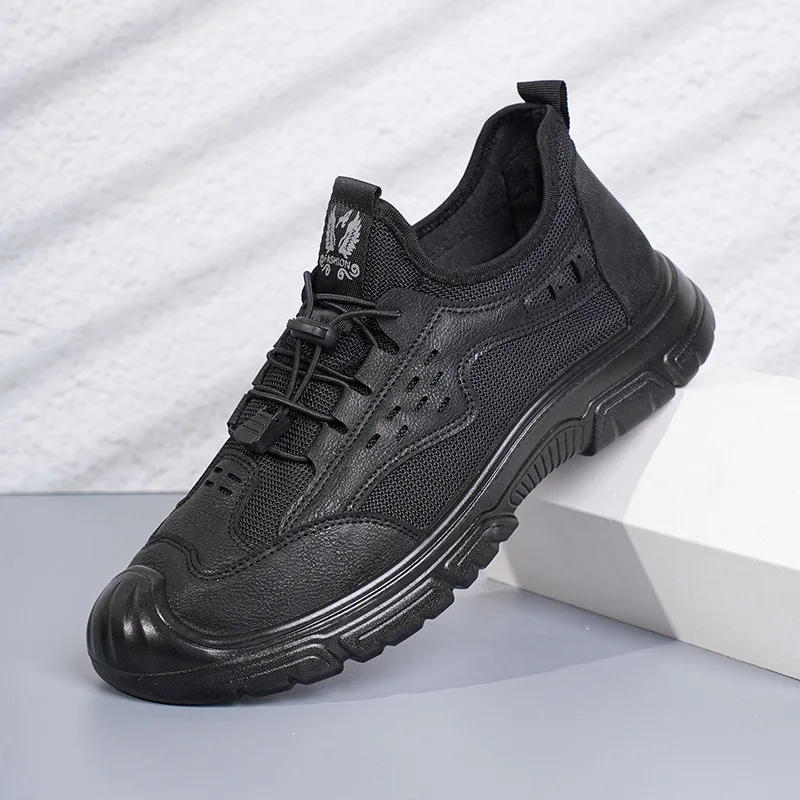 

Summer Men's Mesh Leather Breathable Casual Shoes Platform Non-slip Durable Tooling Shoes Men's Driving Running Casual Shoes New
