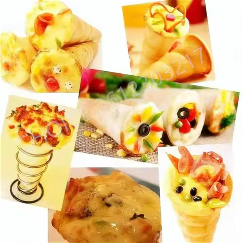 Automatic 4 Moulds Spiral Ice Cream Pizza Cone Baking Molding Machine Pizza Cono With Rotary Oven Optional