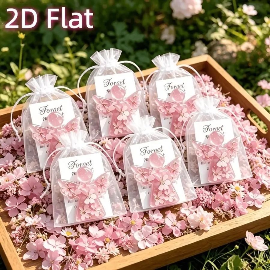 1/5/10/20/50/100pcs 2D Flat - 2D Flat - Gift for Her/Him 18 pieces/6 sets 2D Flat Pink Floral Angel Pocket Ornament Flat Memoria
