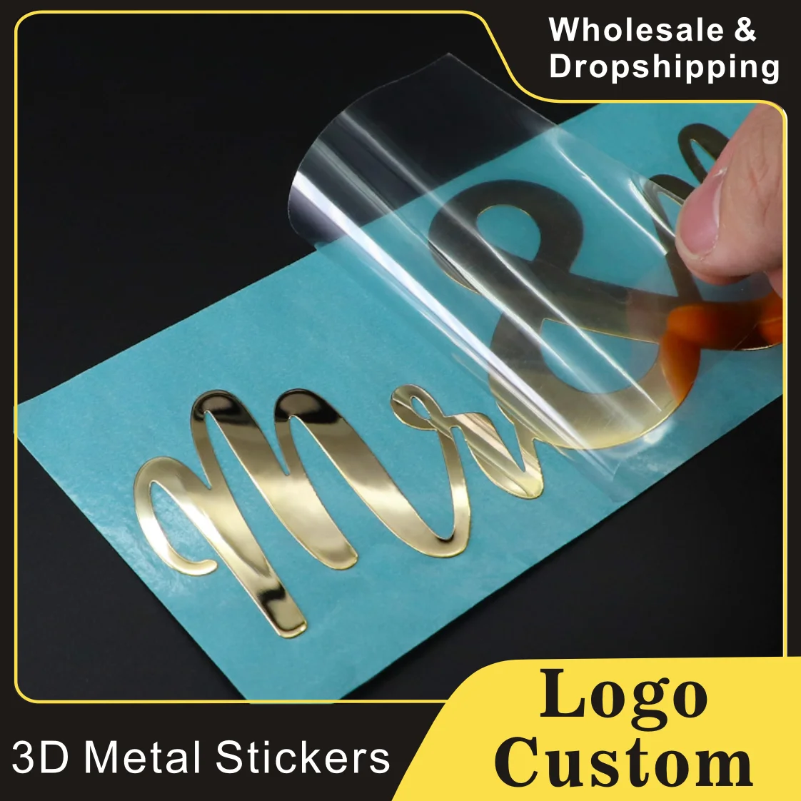 Custom 3D Sticker Hollow Logo Personalized Adhesive Metal Transfer DIY Decal Brand Letters UV Holographic Gold Foil Waterproof