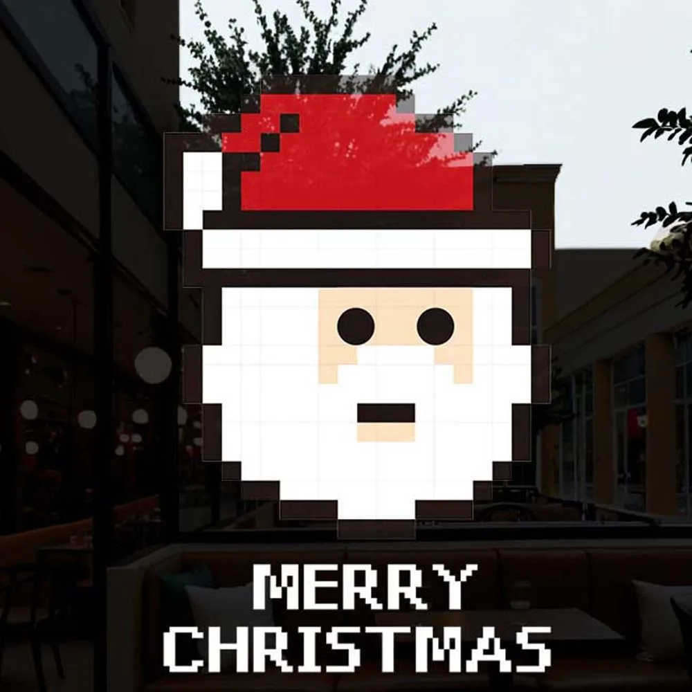 Colorful Santa Claus Stickers Christmas Tree Transparent Glass Electrostatic Film Visible on Both Sides Waterproof