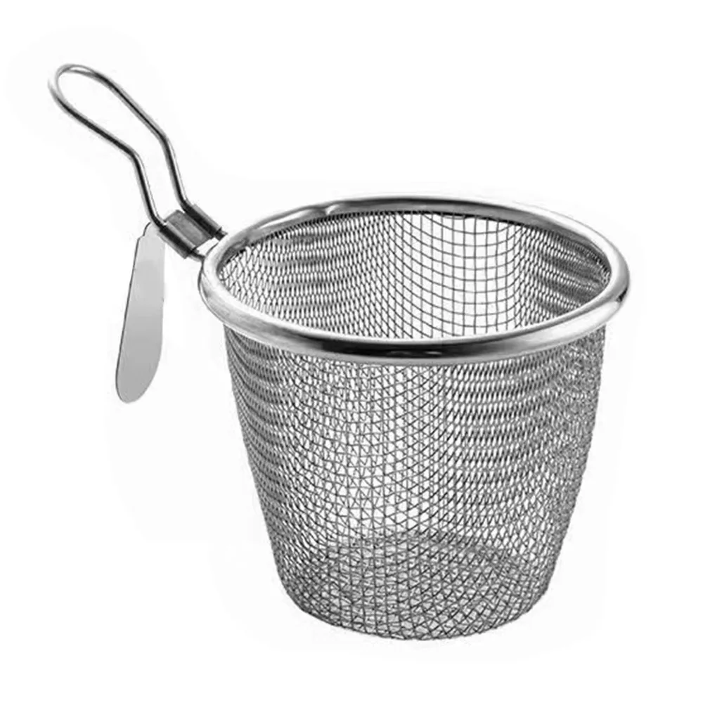 Kitchen Utensils 304 Stainless Steel Deep Fryer Basket Round Fine Mesh Food Strainer Easy Clean Durable Mesh Spider French Chips