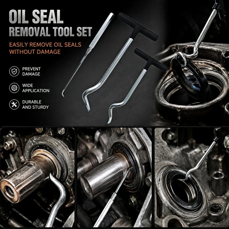 Oil Seal Removal Tool Heavy Duty Disassembly Puller Seal Remover 3X Automotive O Rings Removal Hooks Picks Hand Tools For