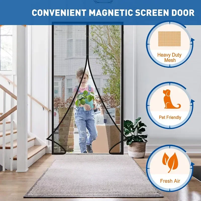 Magnetic Door Curtain Automatic Self Closing Mesh Screen Anti Insect Fly Bug Barrier Net for Home Kitchen Living Room Summer