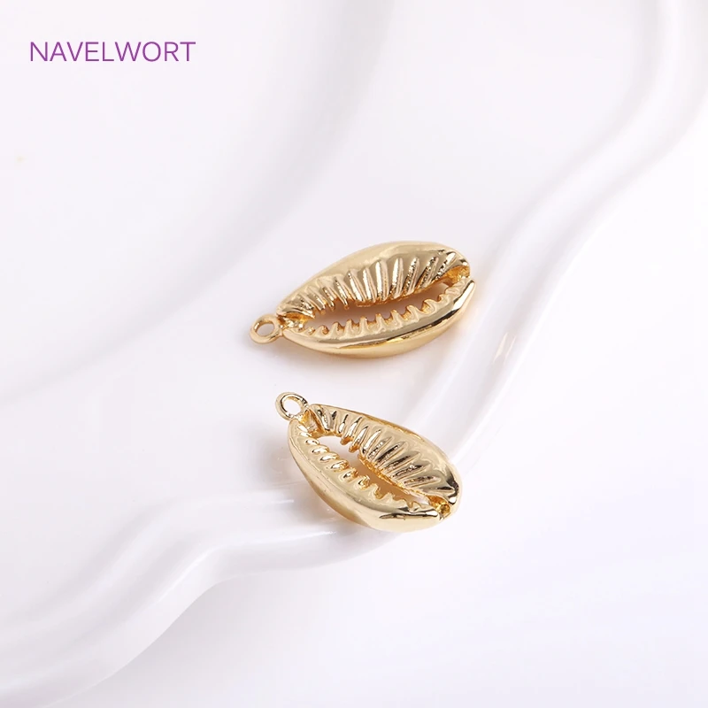 10.5mm*18.5mm 14K Gold Plated Shell Charms Jewellery Making Supplies Brass Metal Sea Style Pendants  DIY Accessories Wholesale