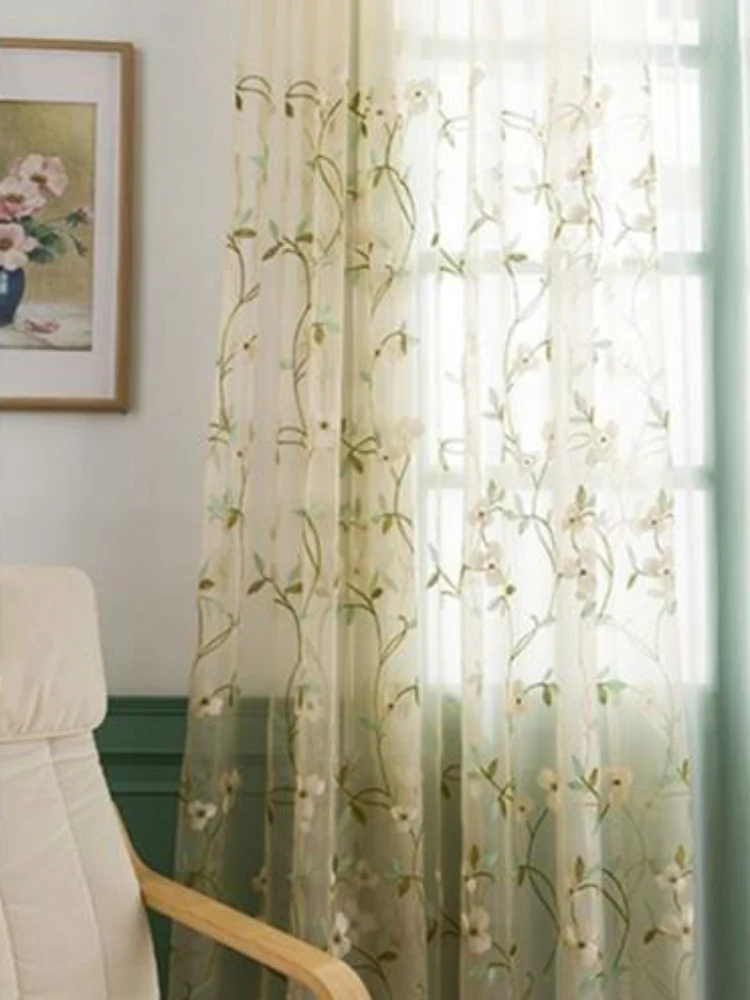 

Retro Style Living Room Gauze Curtain Art Embroidery Bedroom Curtain Plant Pattern Study Curtains Translucent Curtains IG Штора