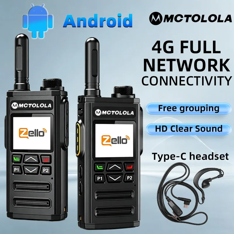 MOTOLOLA 4G POC zello Walkie Talkie Android 8.1 Bluetooth WiFi zello Global PTT Wireless Remote 5000km 6000mAh Ham Radio Equippe
