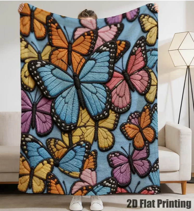 Bohemian Butterfly Throw Blanket - Soft Flannel Sofa Bed Travel Insect Patterns, Cozy Lap Blanket for Bedspread Accent for Style