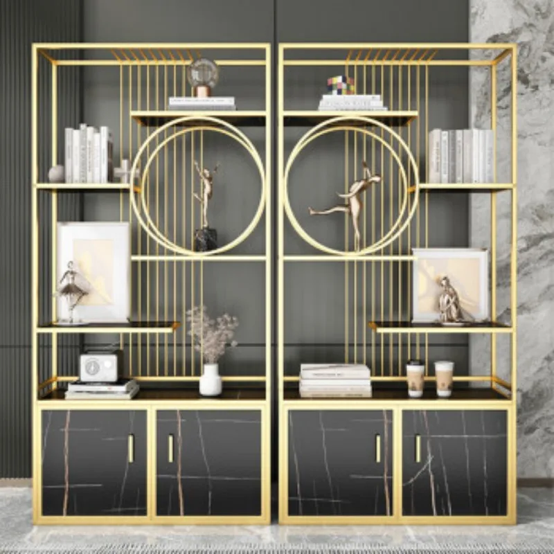 Modern style light luxury bookshelf floor decorative metal bogu shelf display partition bookcase black gold model