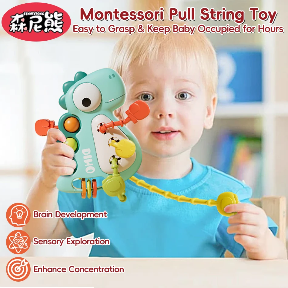 SENNIXIONG لعبة التسنين الطفل الدب النمر رائد فضاء سحب سلسلة مونتيسوري الحسية ديناصور النشاط مجلس تطوير لعبة للطفل الصغير