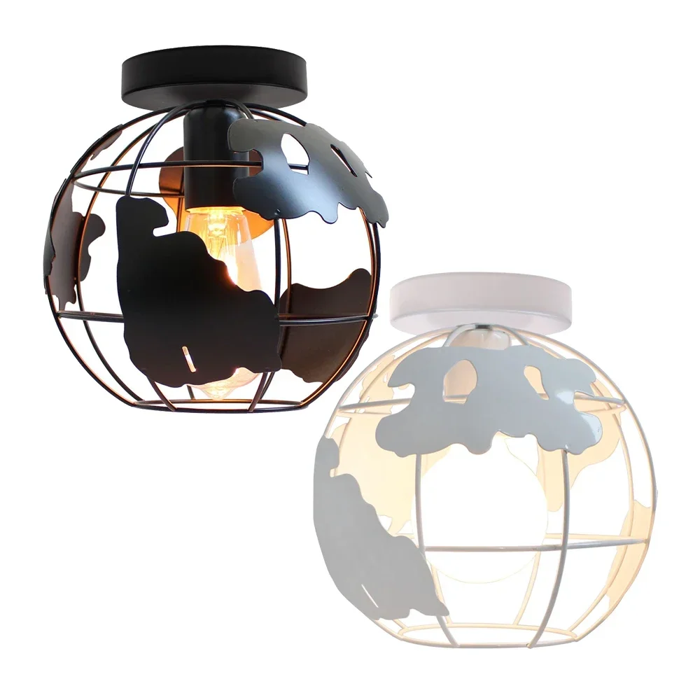 Globe Lampshades for Ceiling Lights World Map Lamp Shade   Fitting Modern Metal Wire Loft   Cage