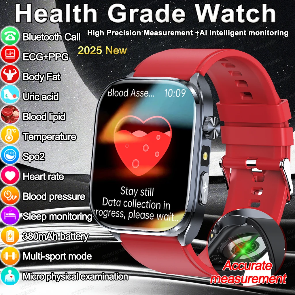 

2025NEW Health Analysis Monitoring SmartWatch ECG Heart Rate Blood pressure Uric Acid Health Tracker smart watches For man Women