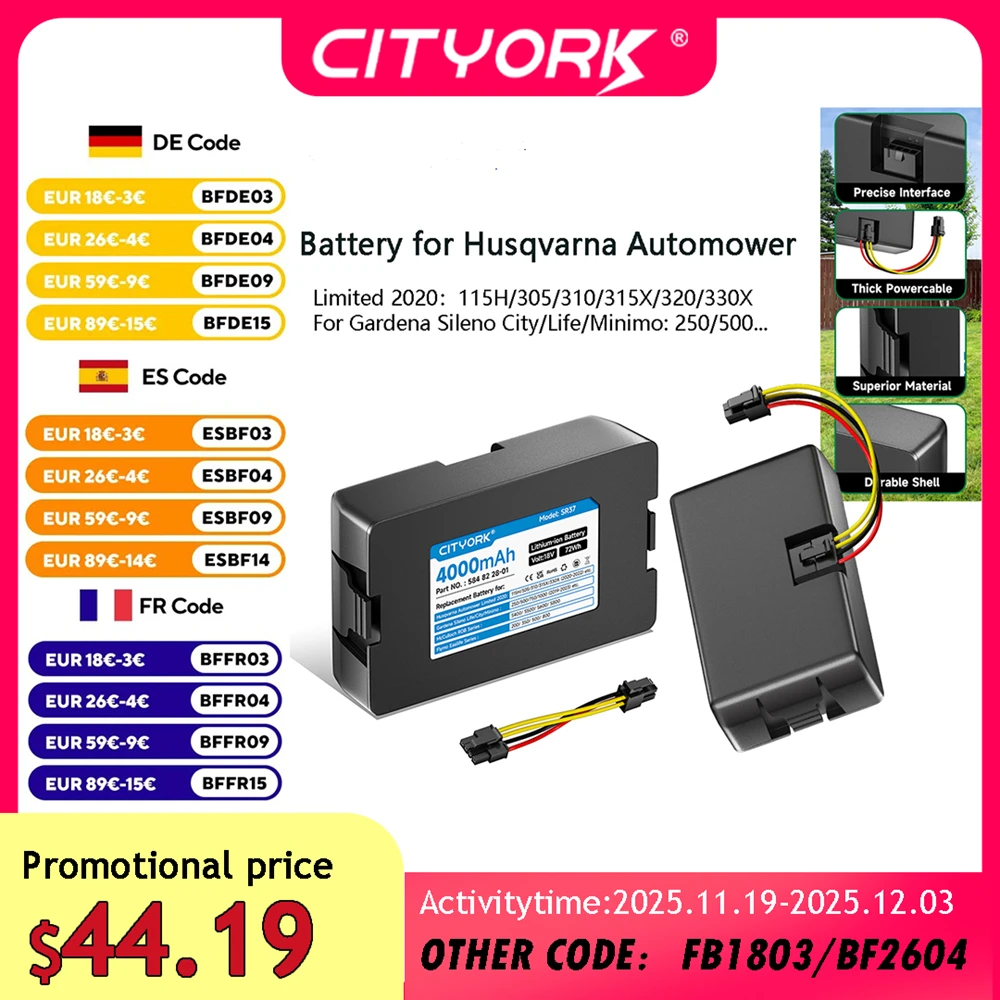 

18V 4000mAh Battery for Husqvarna Automower Limited 2020-2022 115H 305 310 315X 320 330X For Gardena Sileno City 250/500