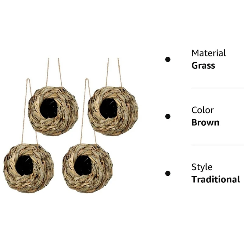 4Pack Hanging Bird Nest House For Outside,Hand Woven Hand Woven Bird Nest 12 X 12Cm For Gardens,Balconies,Tree Trunks