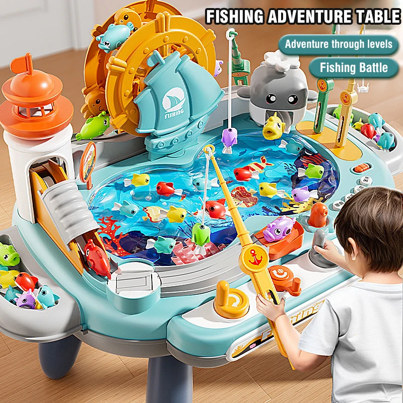 Brinquedo de pesca magnético elétrico grande mesa de jogo de pesca rotativa pai-filho educação interativa brinquedo musical para crianças presente