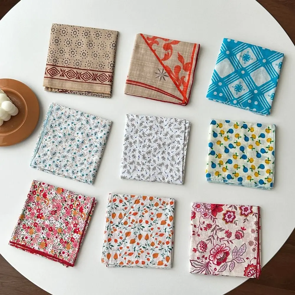 Fashion Floral Print Floral Print Neckerchief Cotton Material Skin-Friendly Fabric Square Scarf Foulard Bandana For Women