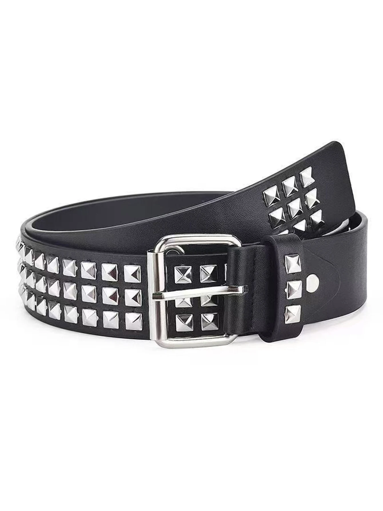 

Повседневный ремень унисекс в стиле панк с заклепками, стильный черный ремень с квадратными заклепками, подходит для платьев, брюк, рок-аксессуаров, идеально подходит для вечеринок, повседневных прогулок, повседневной носки, уличного стиля, рок-музыки, по