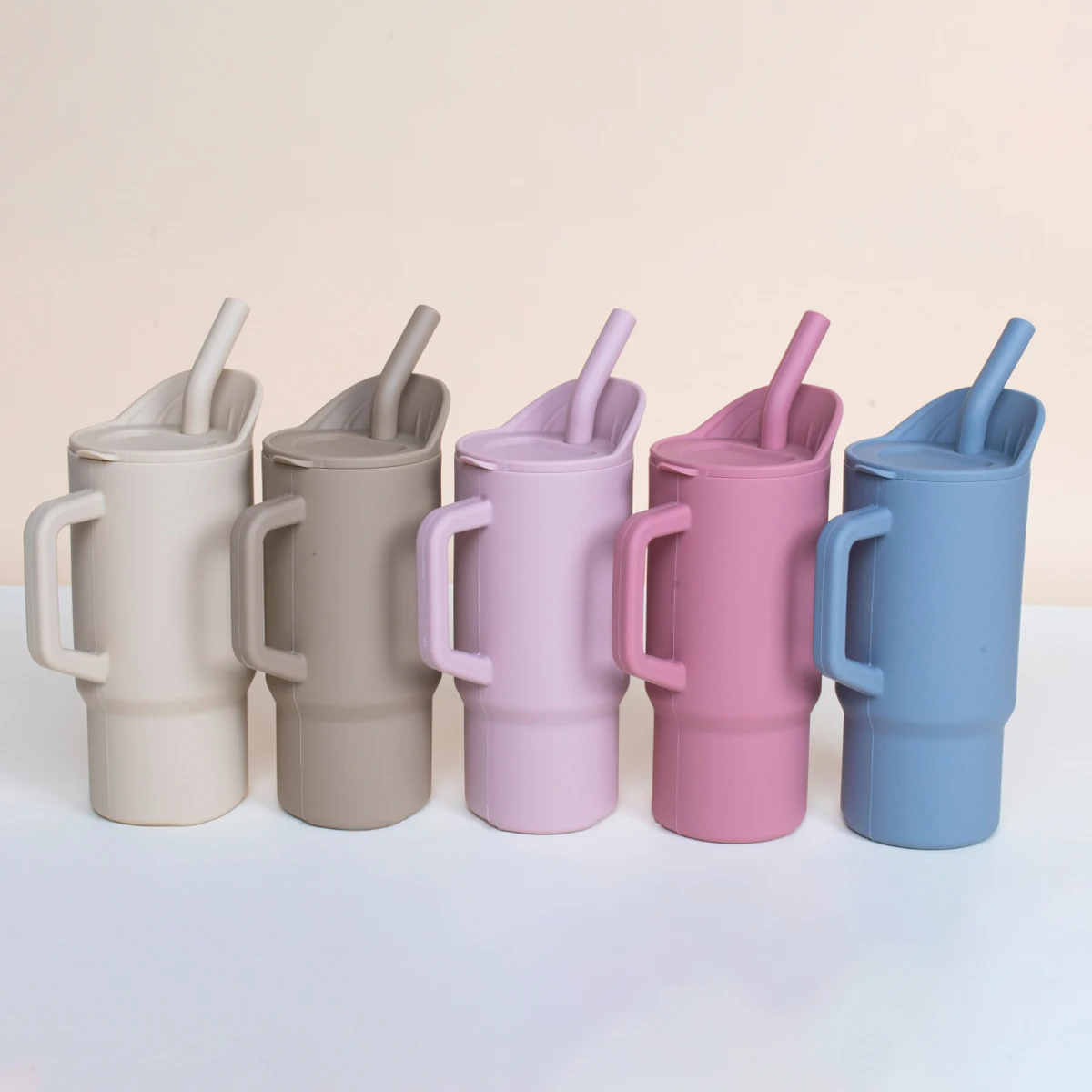Baby 240ml Food-Grade Silicone Learning Drinking Cup, Leak-Proof and Anti-Choking, with Handle and Straw, Baby Training Water Cup