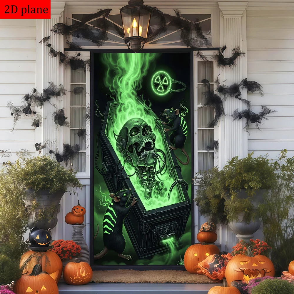skull radiation symbol rats green - glowing liquid coffin Door frame decoration with high elasticity elastic band