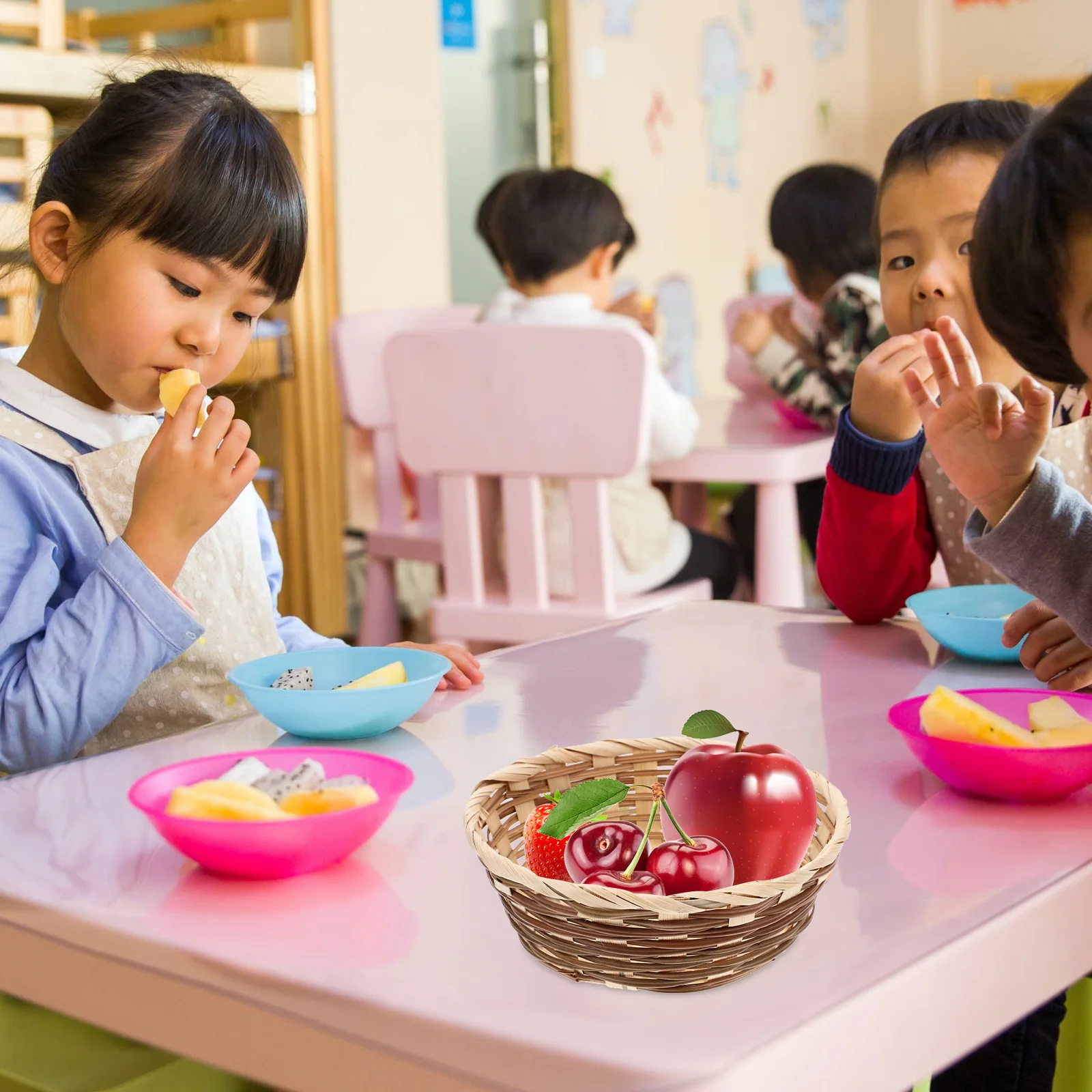 

4Pcs Bamboo Woven Fruit Basket Storage Container Handcrafted Style Multi-Use Home Bamboo Fruit Basket Food Container