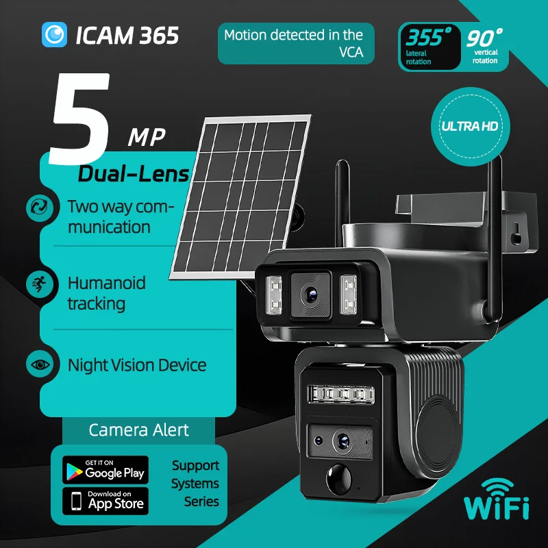 

Уличные камеры видеонаблюдения на солнечной энергии, Wi-Fi, 8MP, 4K, IP-камера с двумя объективами, Wi-Fi камеры на солнечной энергии, солнечные панели, аккумулятор, камера безопасности на солнечной энергии
