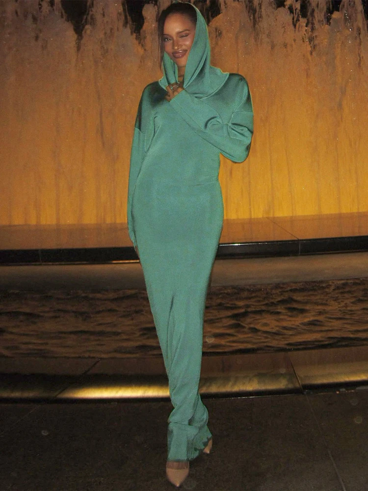 Sisterlinda Trend Sexy Mit Kapuze Kleid Frauen Herbst Volle Hülse Elegante Neue Stil Einfache Feste Weihnachten Stretch Dünne Bodycon