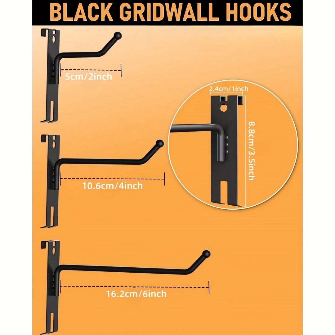2/4/6 Inch Mesh Panel Black Minimalistic Display Hook Organizer Hanger