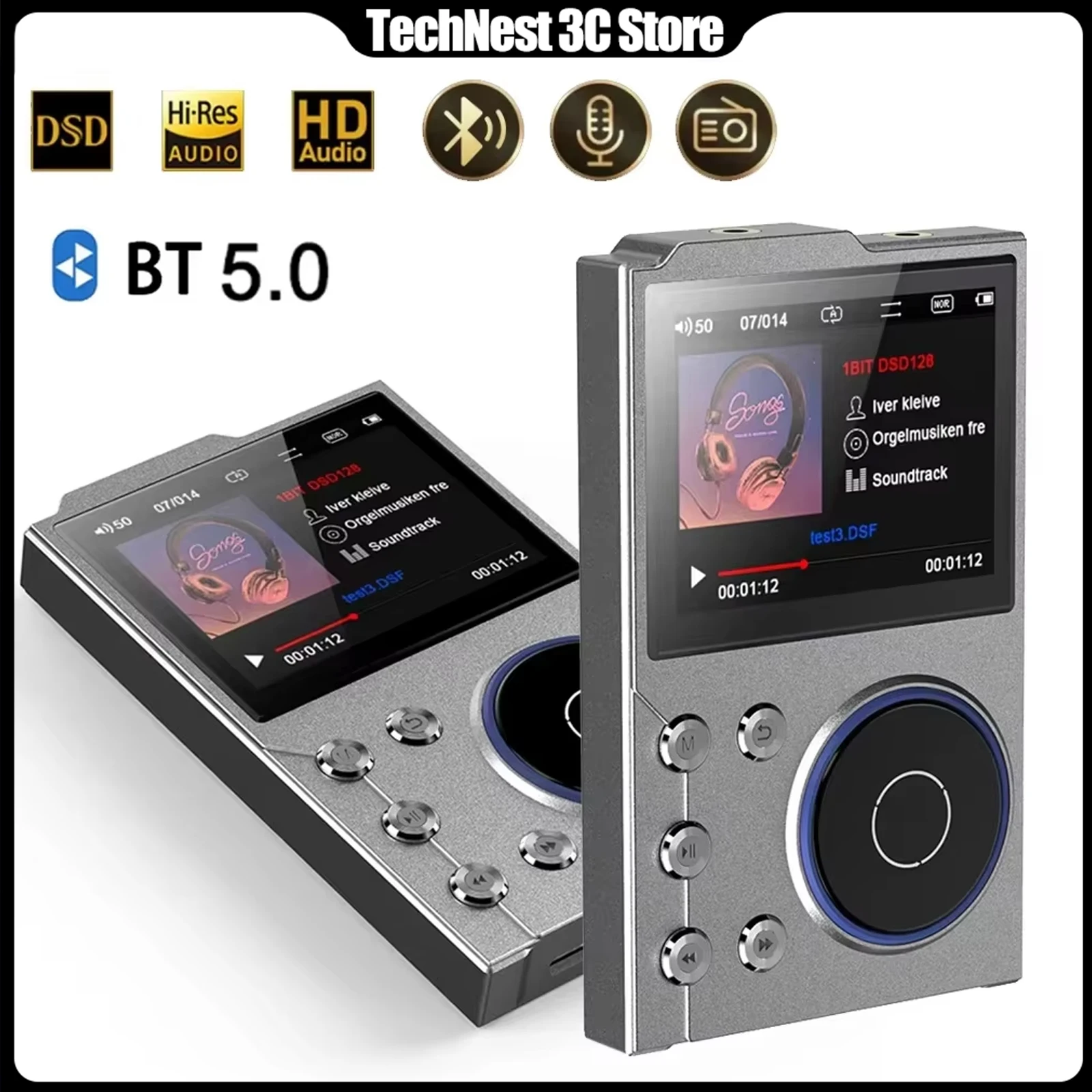 

MP3-плеер Bluetooth 5.0 с поддержкой MP4 без потерь качества, высококачественный, из цинкового сплава, с расширяемой памятью, DSD, поддержка 20 языков