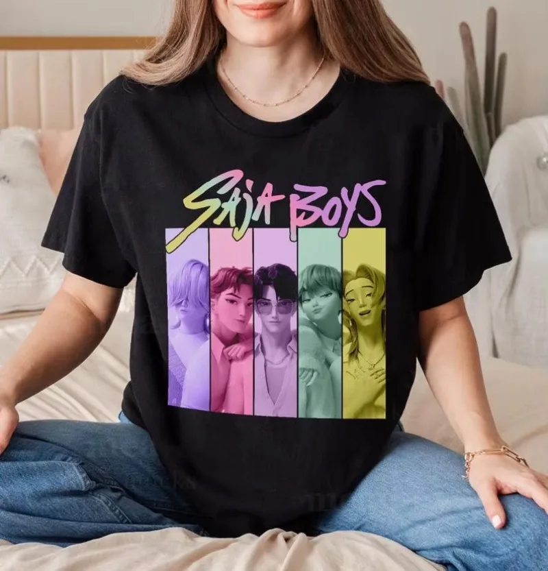 

Рубашки Saja Boys Boy Band Kpop Demon Inspired Retro Movie Shirt Bootleg Movie Tee Saja Boys Hunters Racerback Летние хлопковые футболки